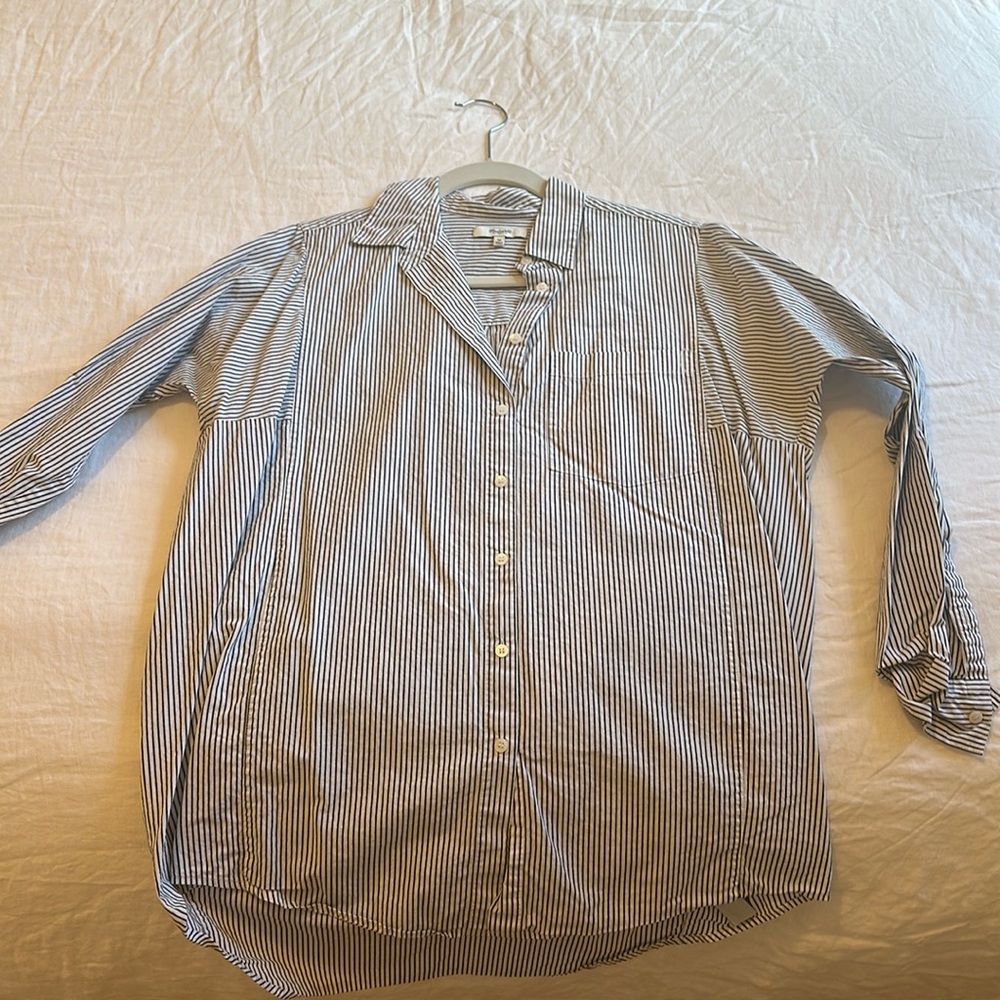Madewell white and dark grey striped button down